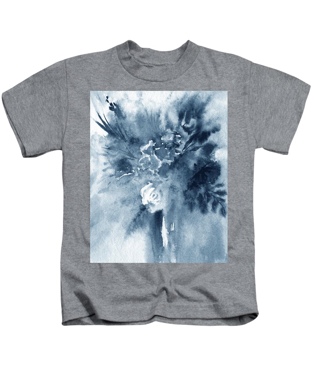 Abstract Flowers Kids T-Shirt featuring the painting Cool Monochrome Palette Abstract Flowers Watercolor Floral Splash III by Irina Sztukowski
