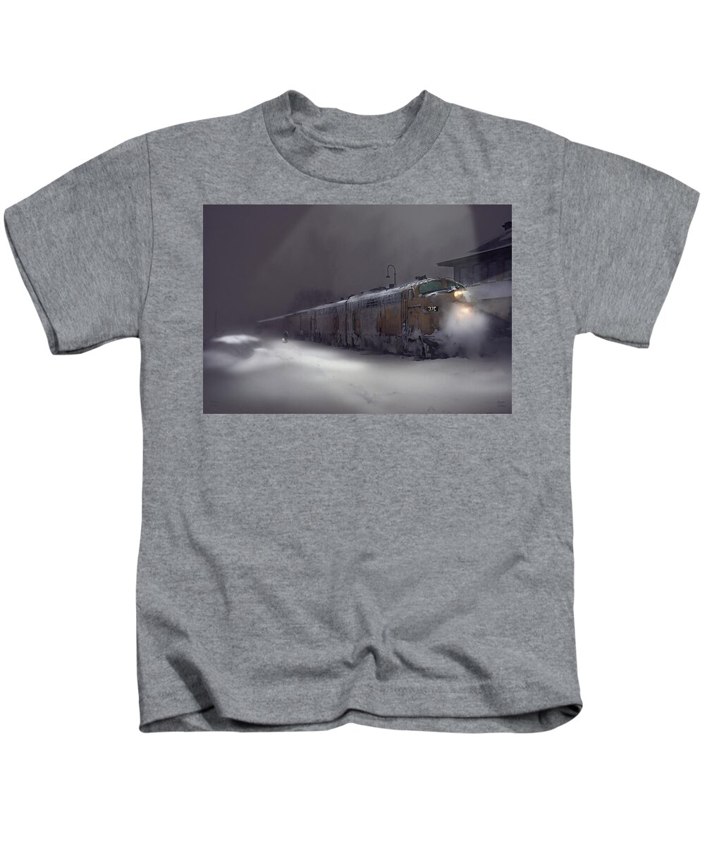Copper Country Limited Kids T-Shirt featuring the painting Copper Country Limited - Cold Night by Glenn Galen