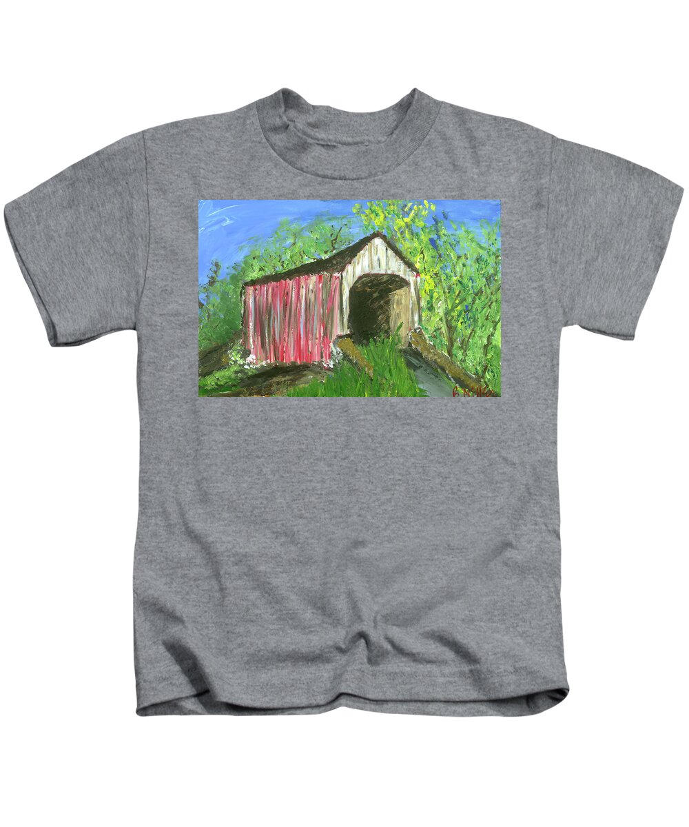 Covered Bridge Kids T-Shirt featuring the painting Covered Bridge by Britt Miller