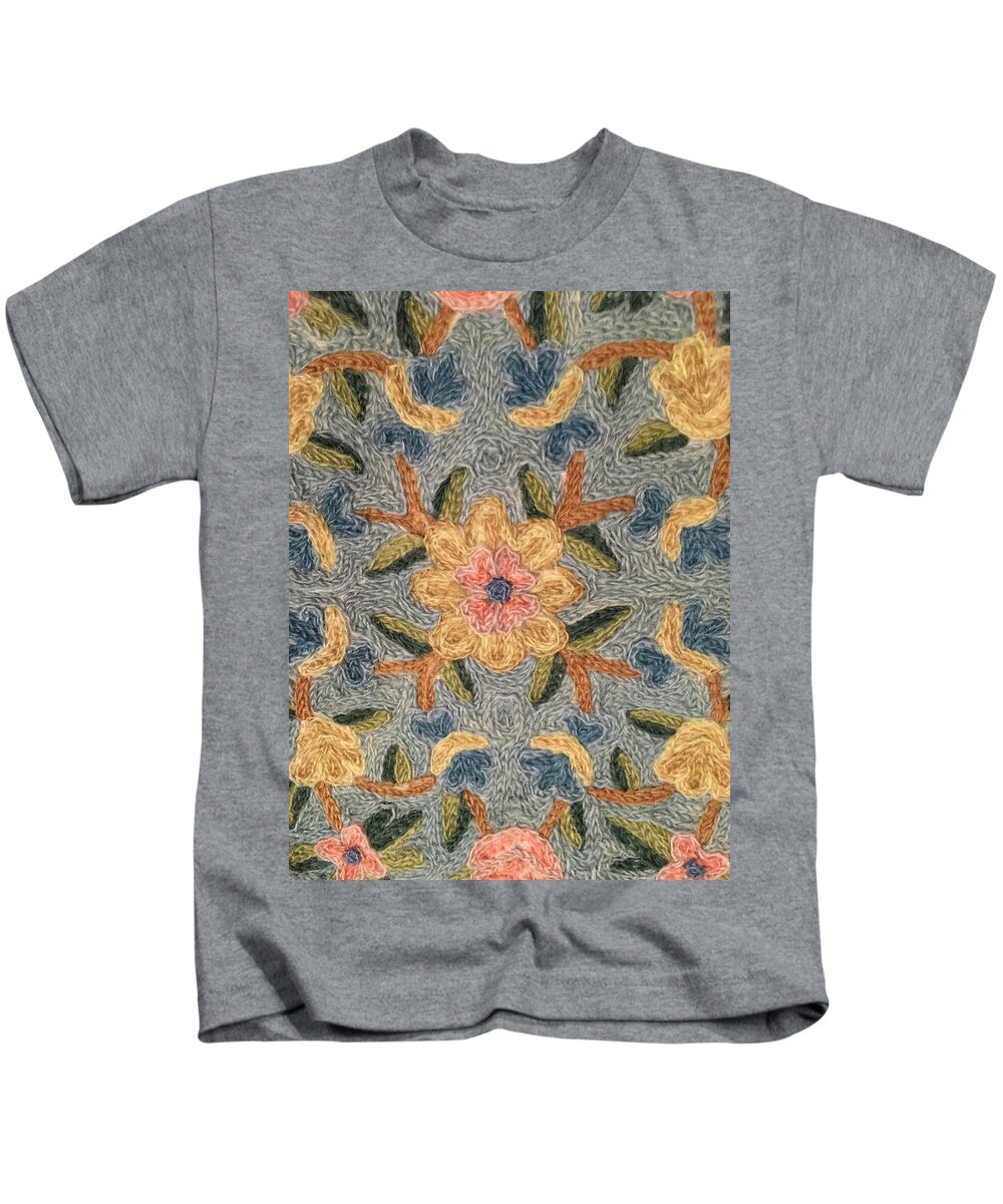 Crewel Flowers Kids T-Shirt by Kristen Crosson - Pixels