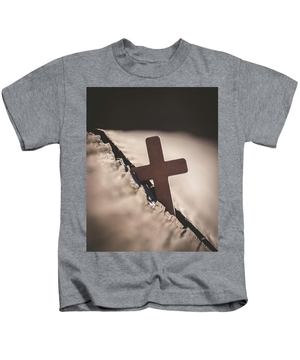 Cross Kids T-Shirt featuring the photograph Cross In the Rail by Rick Nelson
