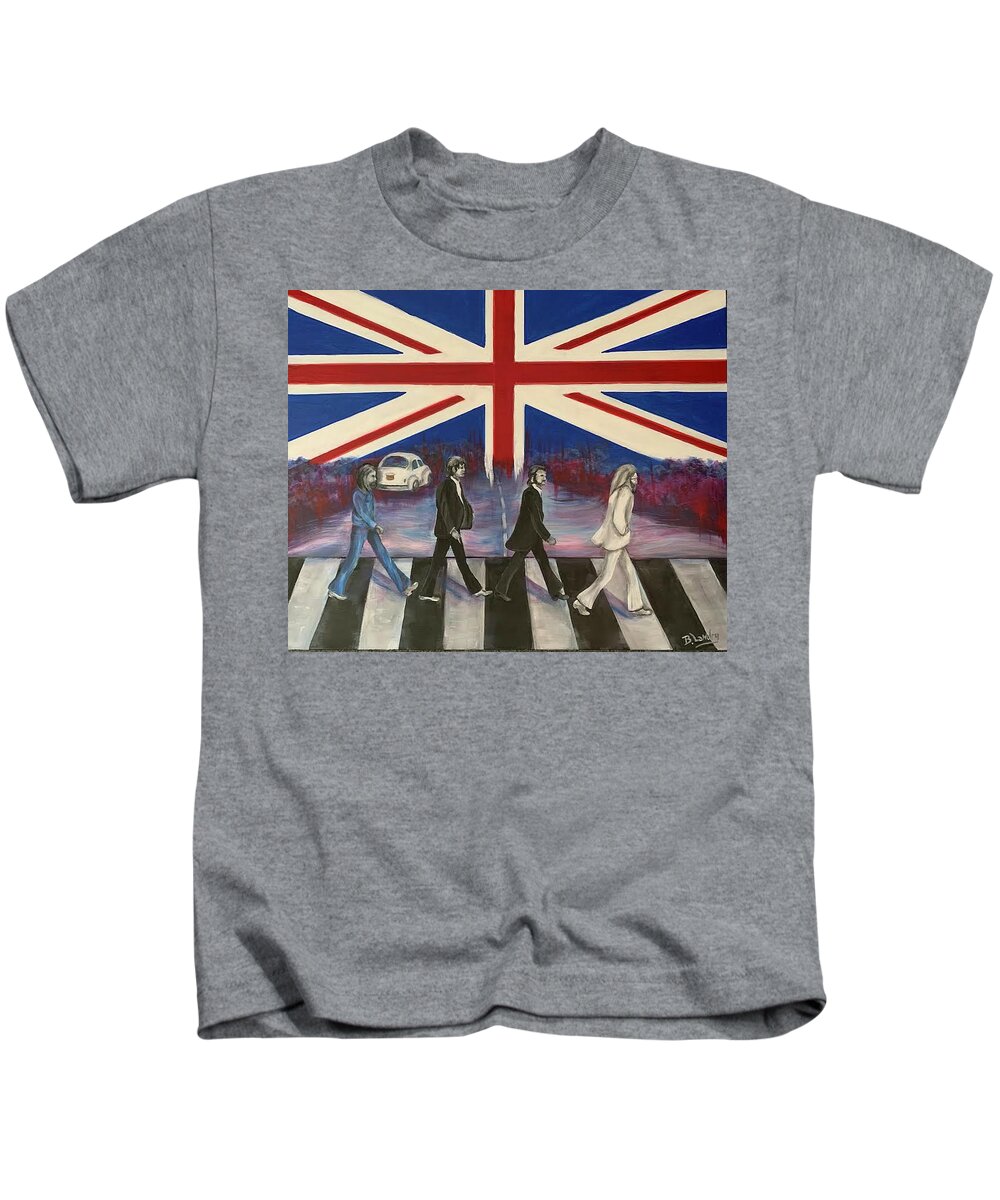 Beatles Kids T-Shirt featuring the painting Crossing Abbey Road by Barbara Landry
