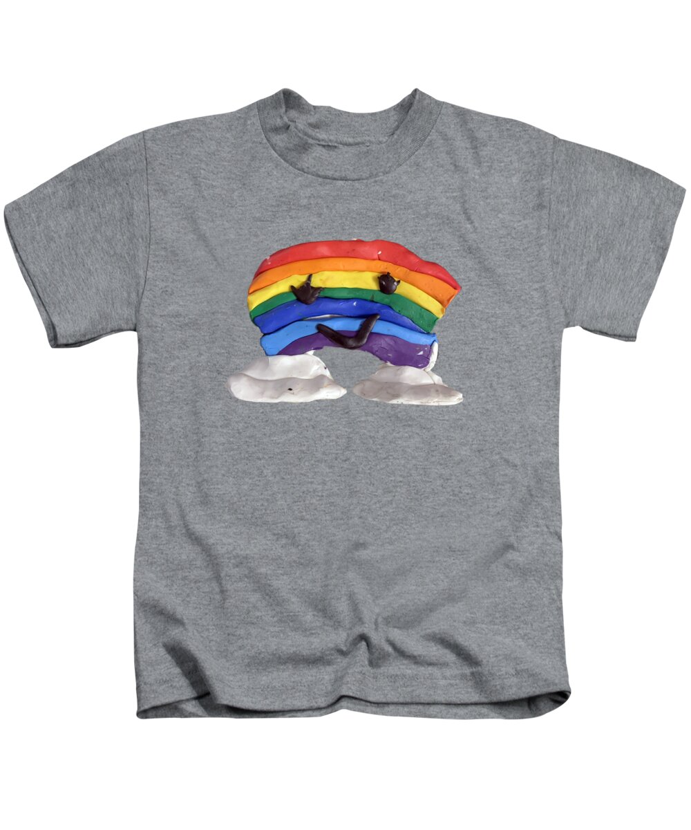 Rainbows Kids T-Shirt featuring the digital art Cute Kawaii Rainbow Clay by Flippin Sweet Gear