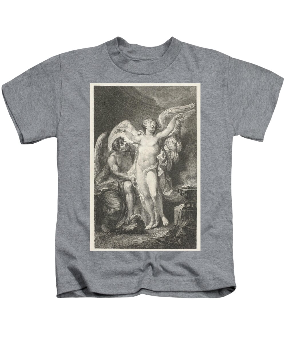 Christian Friedrich Stolzel Kids T-Shirt featuring the drawing Daedalus teaches Icarus how to fly by Christian Friedrich Stolzel