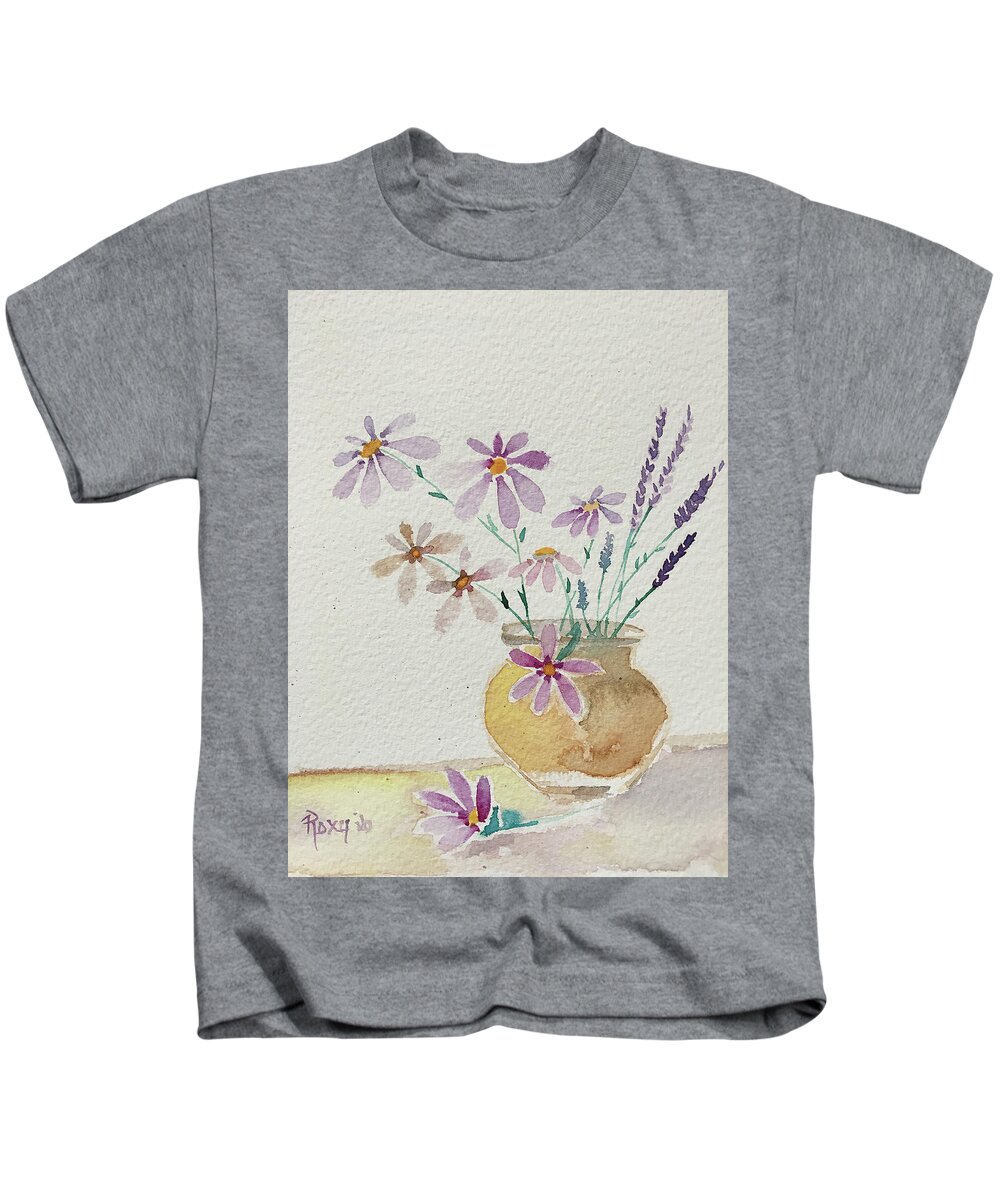 Daisies Kids T-Shirt featuring the painting Daisies and Lavender by Roxy Rich