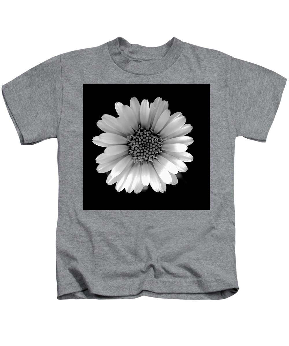 Art Kids T-Shirt featuring the photograph Daisy Black and White Square by Joan Han