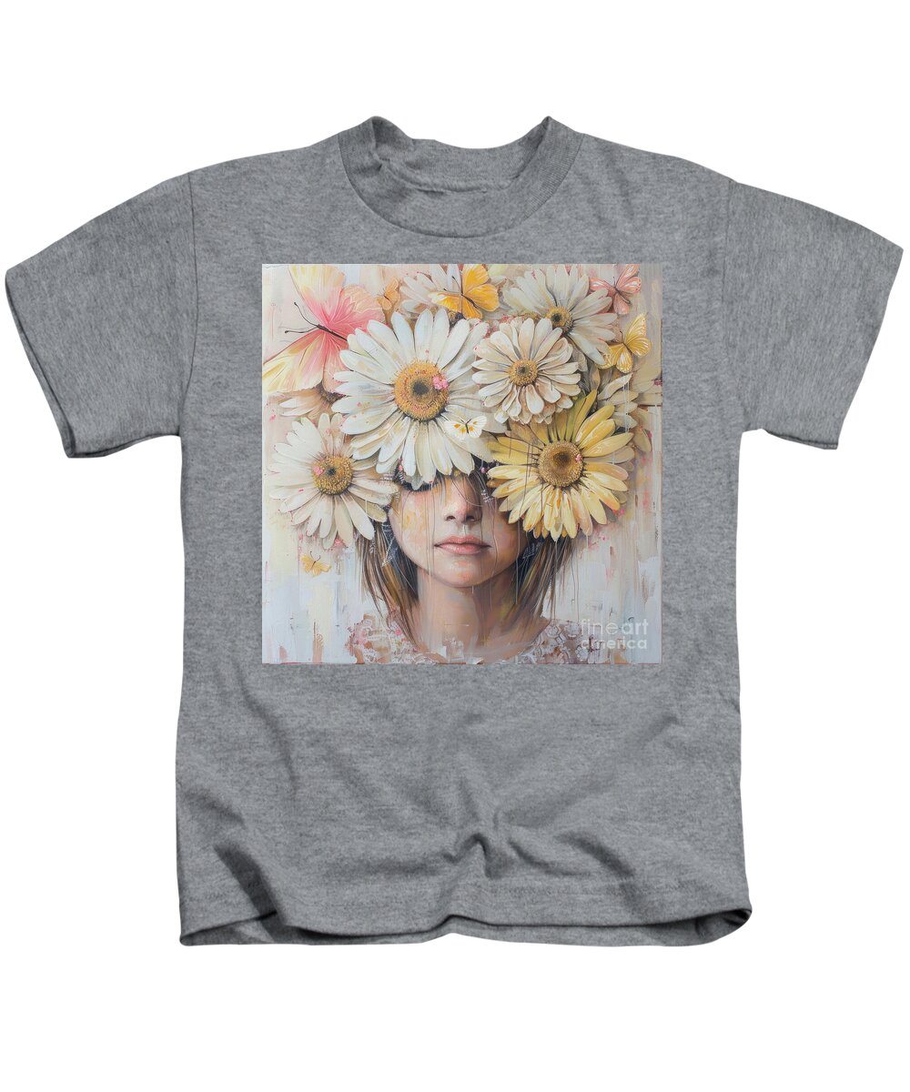 Daisy Flowers Kids T-Shirt featuring the painting Daisy Flower Girl by Tina LeCour