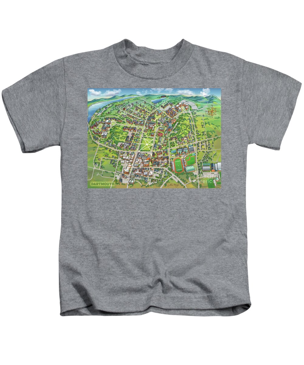 Dartmouth College Kids T-Shirt featuring the digital art Dartmouth College Campus Map by Maria Rabinky