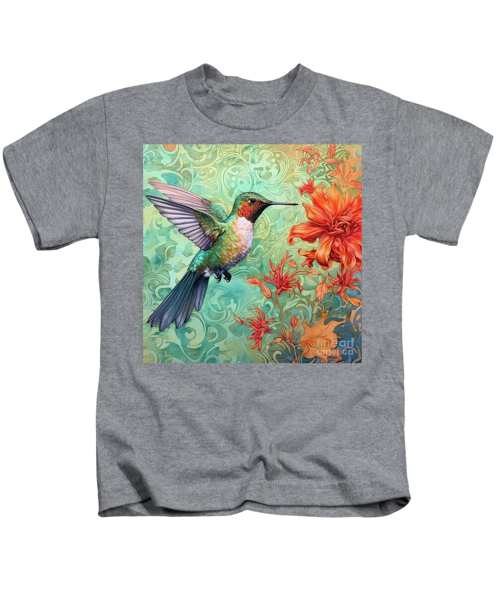 Ruby Throated Hummingbird Kids T-Shirt featuring the painting Dazzling Ruby by Tina LeCour