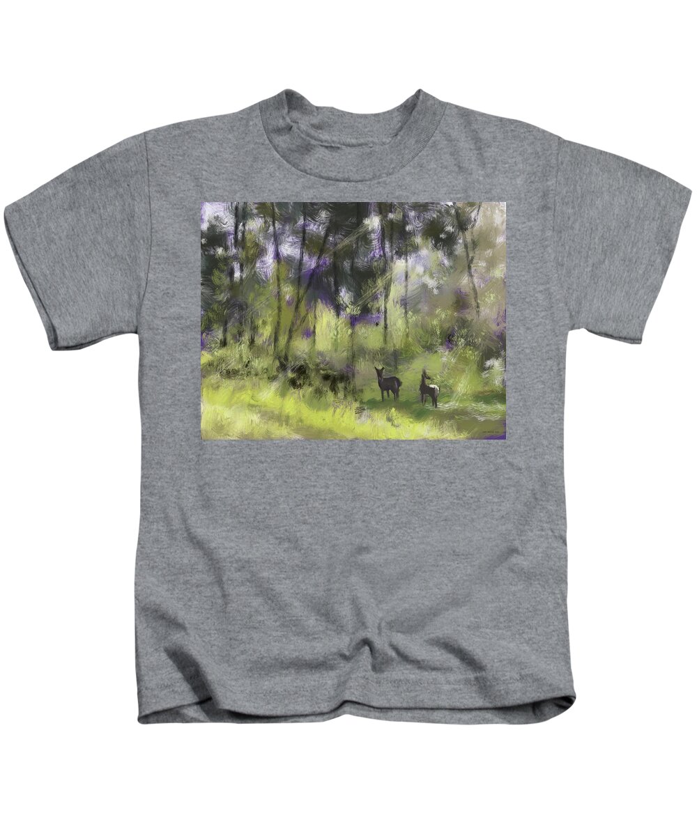 Deer Kids T-Shirt featuring the digital art Deer In The Woods by Larry Whitler