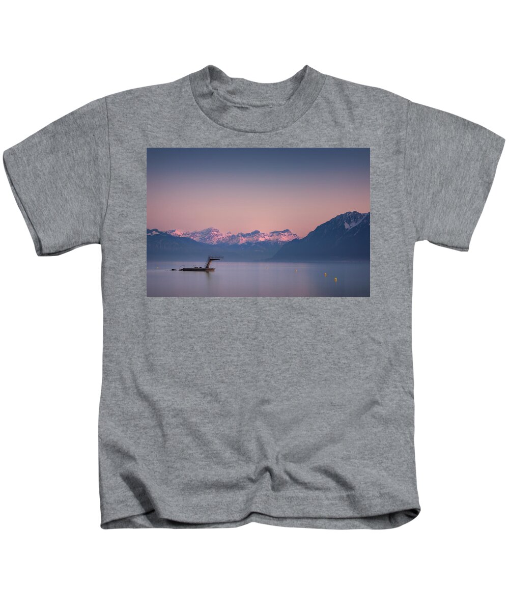 Sunset Kids T-Shirt featuring the photograph Dive with a view by Dominique Dubied