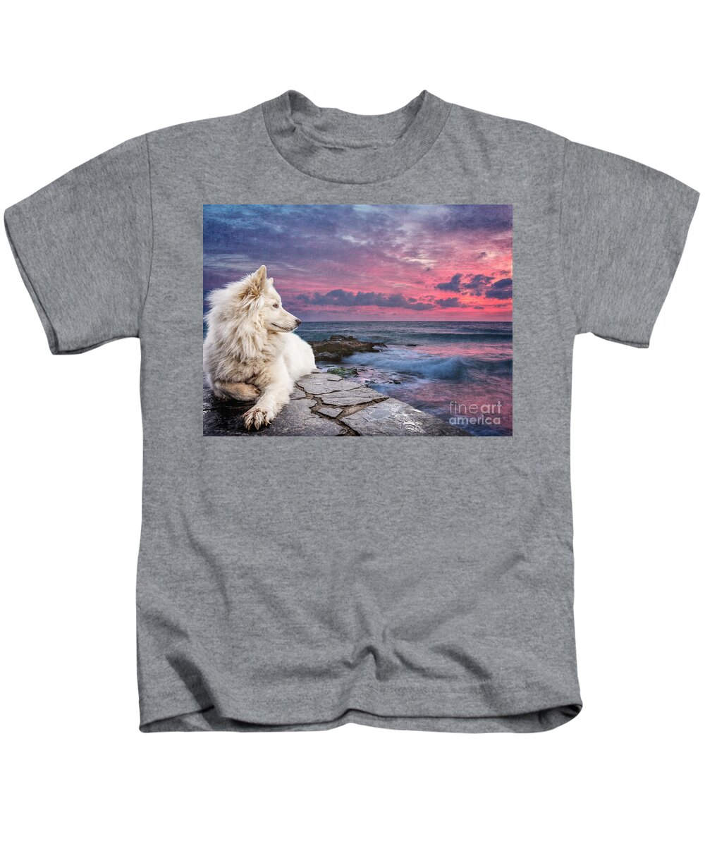 Texture Kids T-Shirt featuring the digital art Dog At Sunset by Phil Perkins