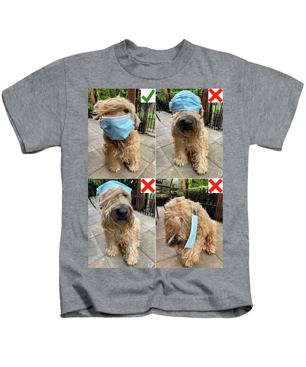Facemask Kids T-Shirt featuring the photograph Dugan with Face Mask by Rebecca Cozart