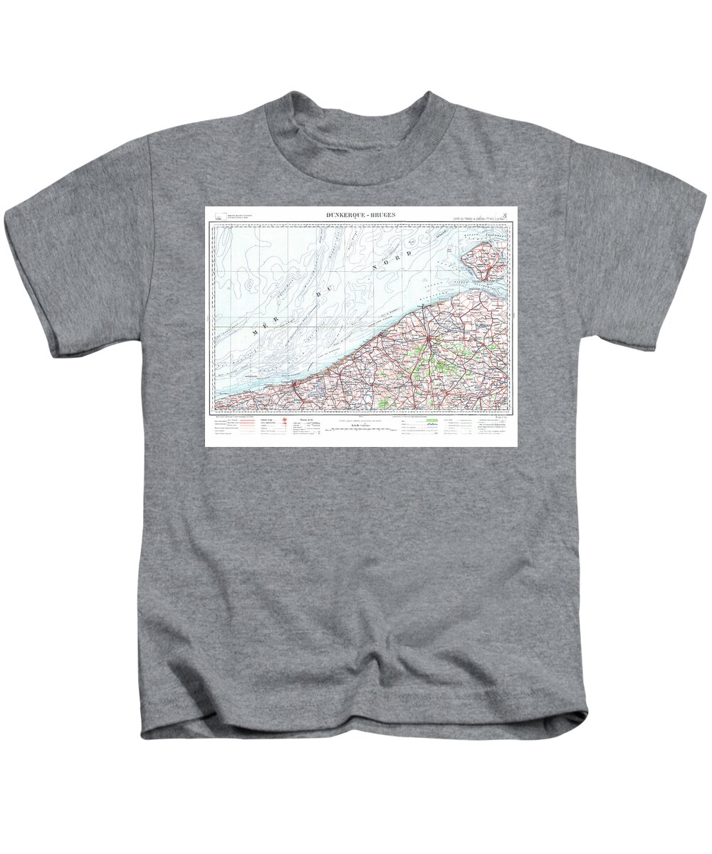 Dunkirk Kids T-Shirt featuring the photograph Dunkirk France Map 1898 by Pete Klinger