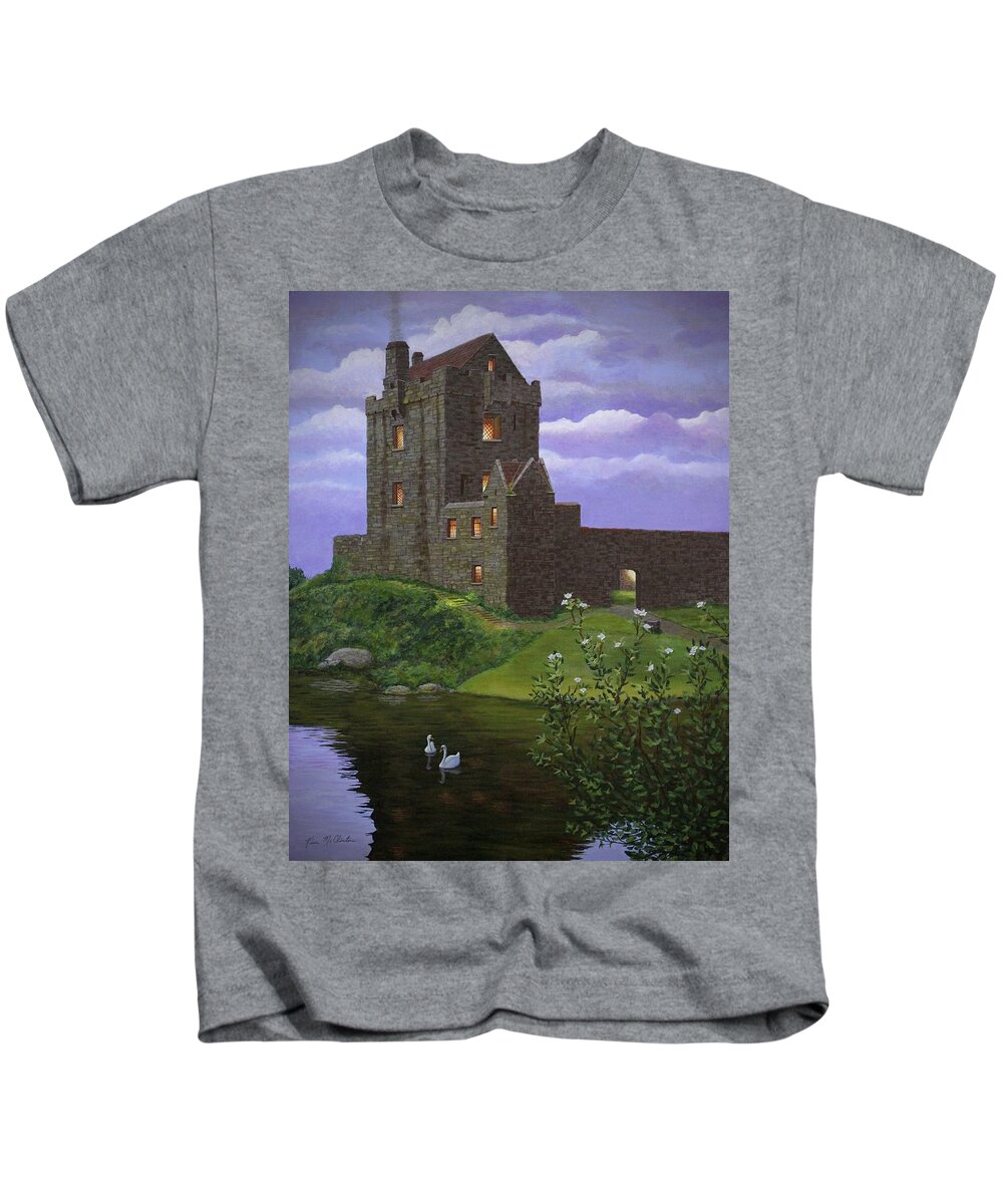 Kim Mcclinton Art Kids T-Shirt featuring the painting Dusk at Dunguaire Castle by Kim McClinton