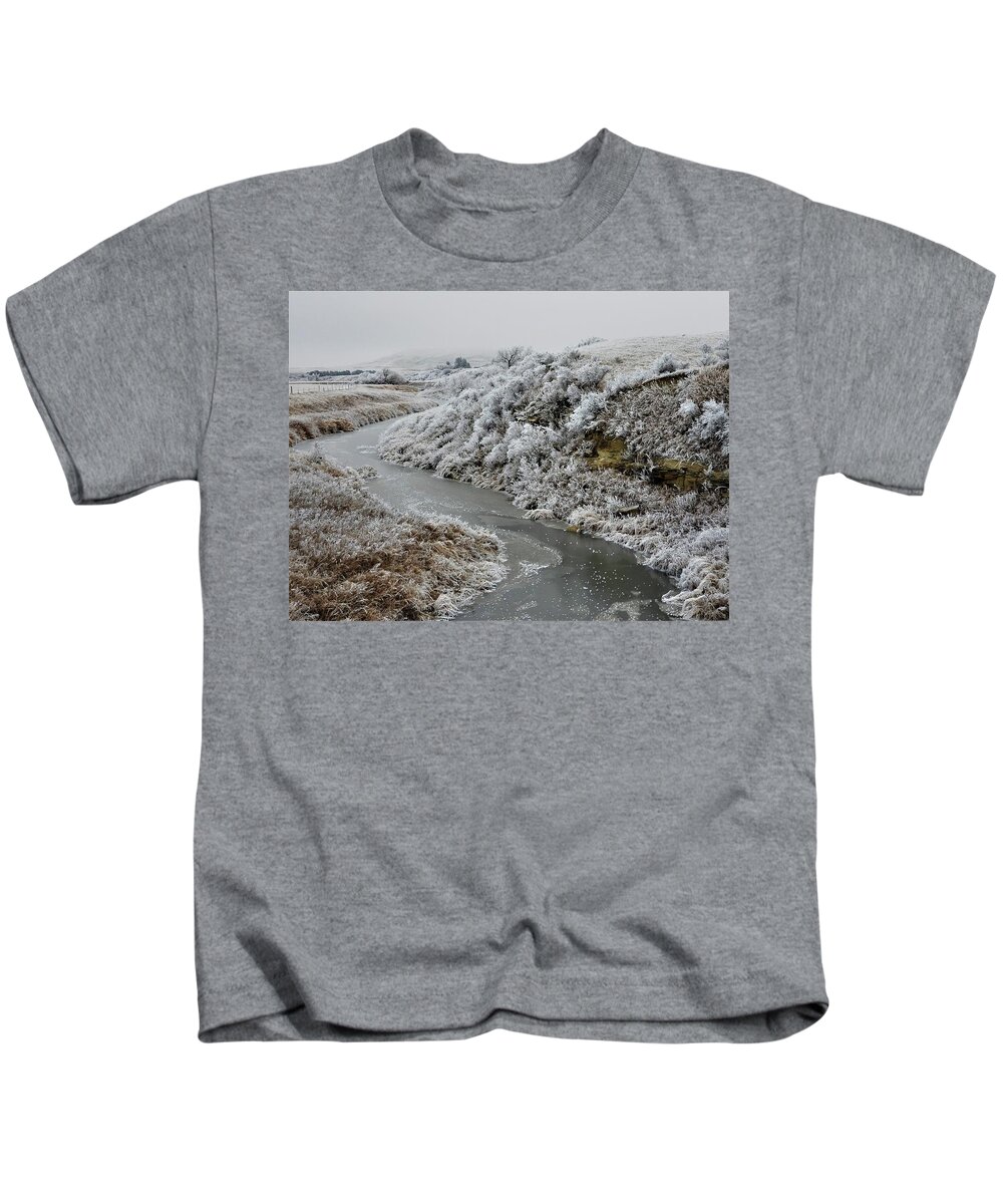 North Dakota Kids T-Shirt featuring the photograph East On Frosty Green River from 109 by Amanda R Wright