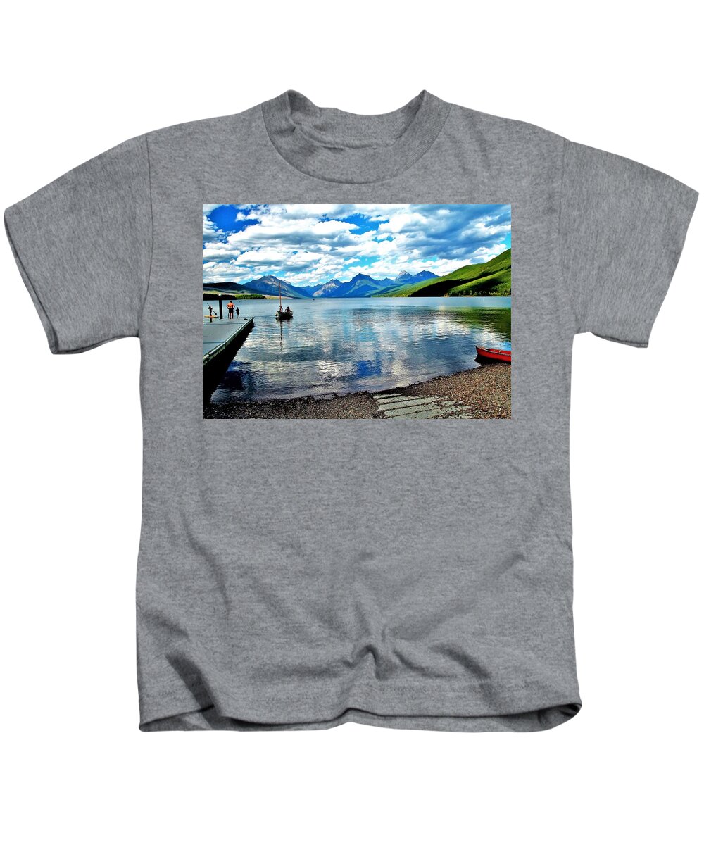 Lake Mcdonald Kids T-Shirt featuring the photograph End To That Perfect Day Montana by William Rockwell