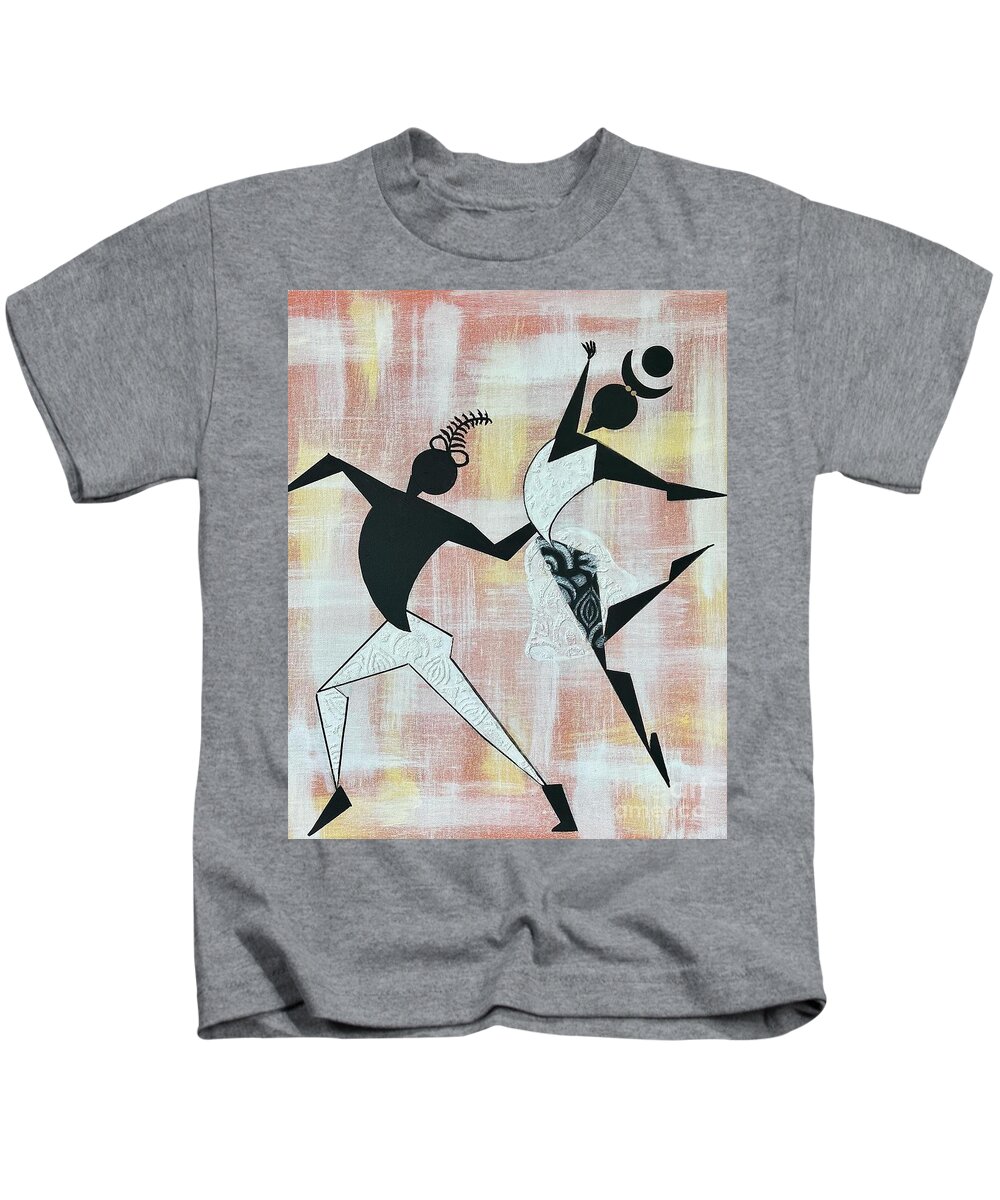 Black Dancers Kids T-Shirt featuring the painting Endurance and Harmony by D Powell-Smith