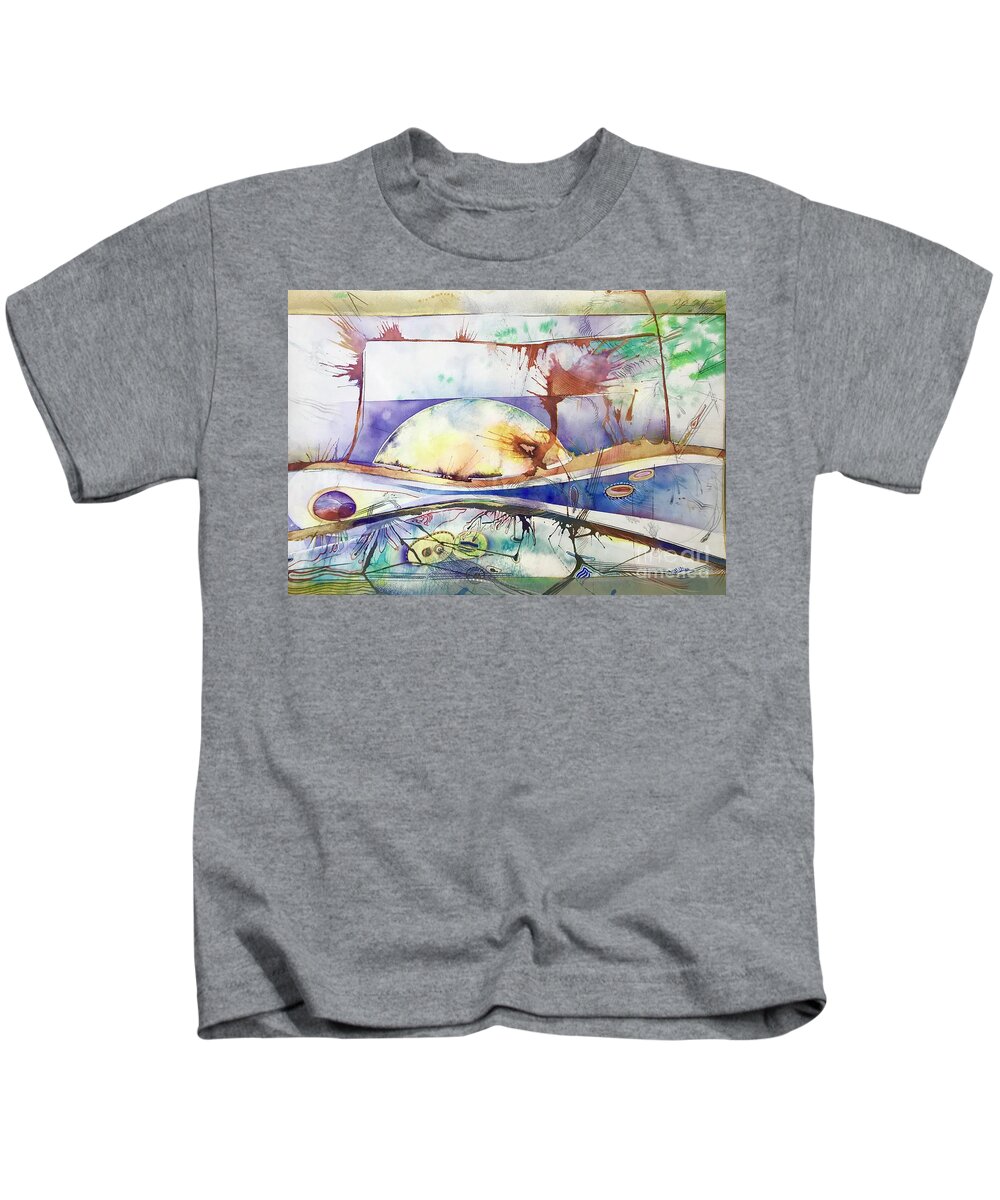 Watercolor Kids T-Shirt featuring the painting Evolution on a Neighboring Planet by Glen Neff