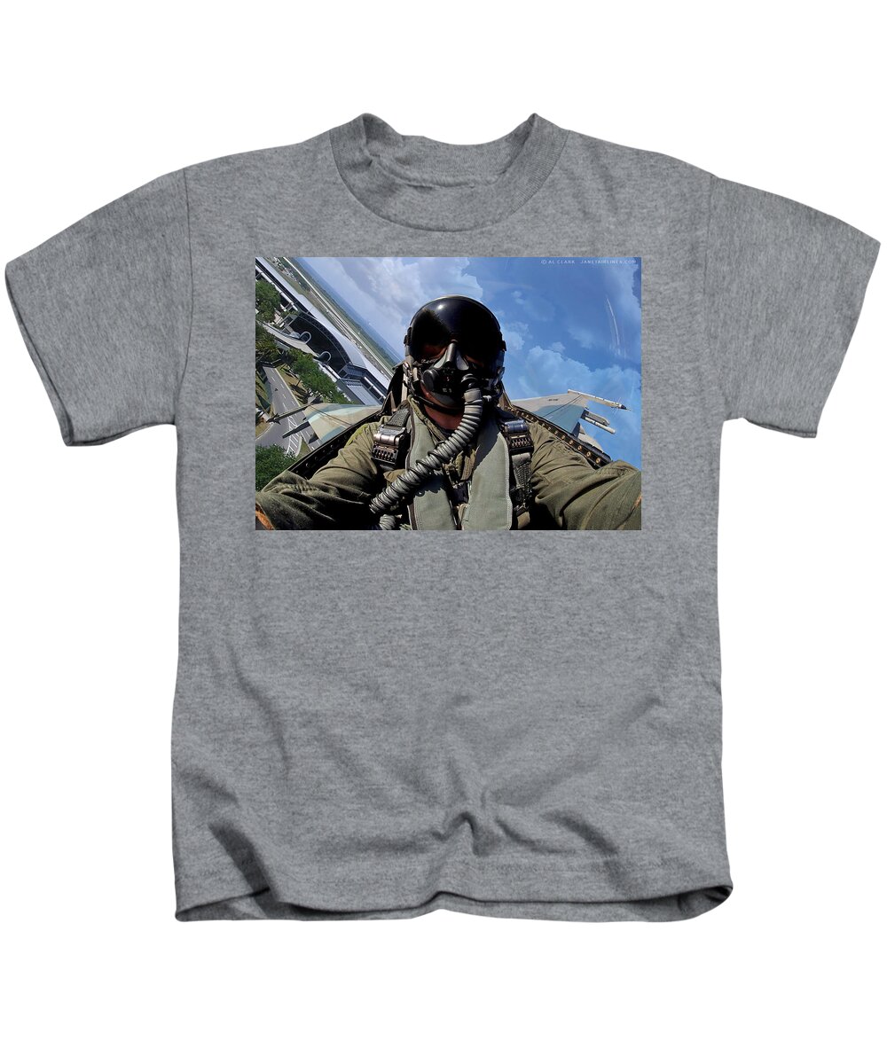 Falcon Kids T-Shirt featuring the digital art F-16N Over Tampa International by Custom Aviation Art