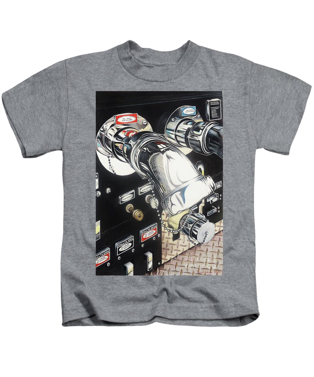 Chrome Kids T-Shirt featuring the drawing Fire Truck Bling by David Neace
