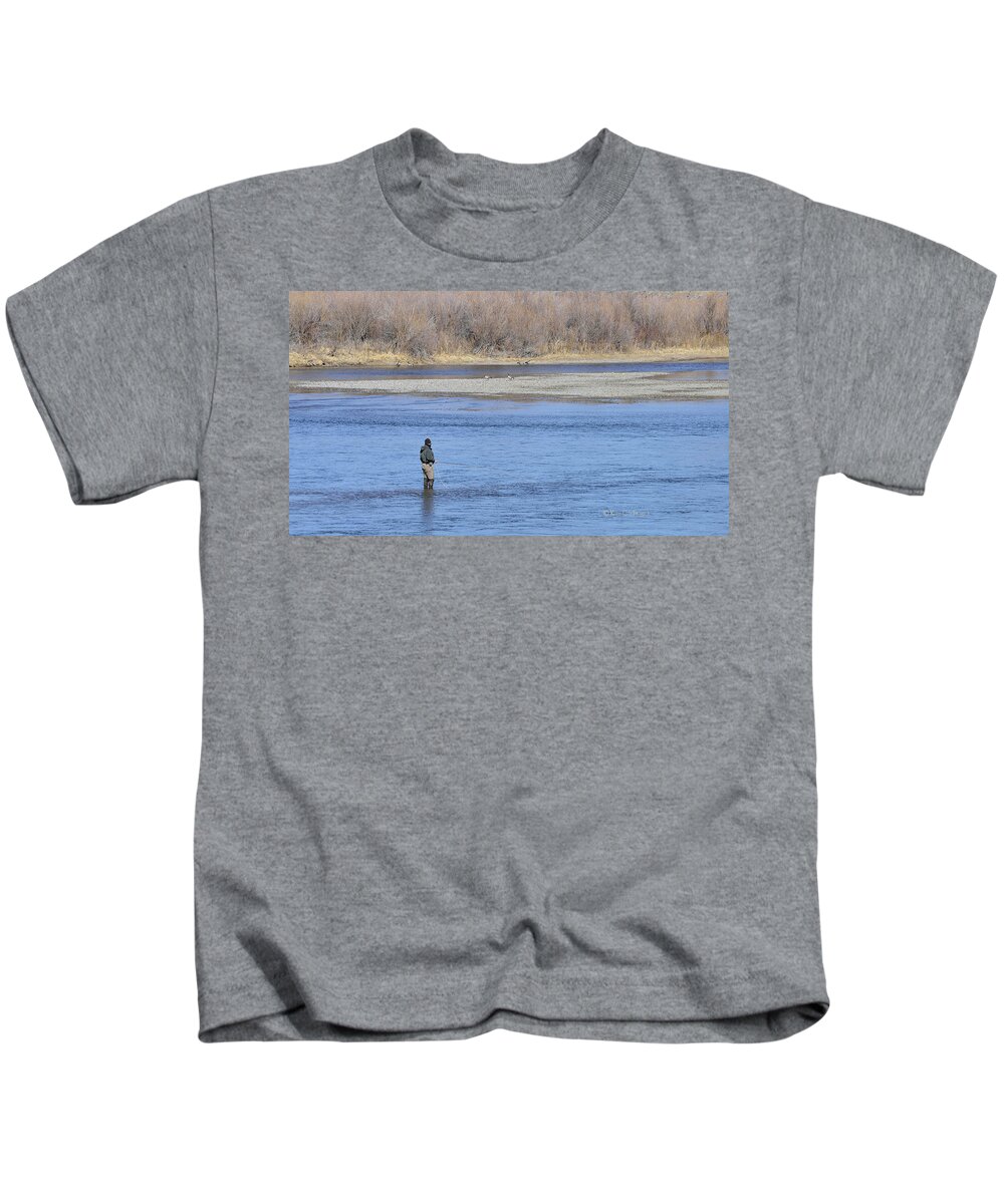 River Kids T-Shirt featuring the photograph Fishing the Missouri by Kae Cheatham
