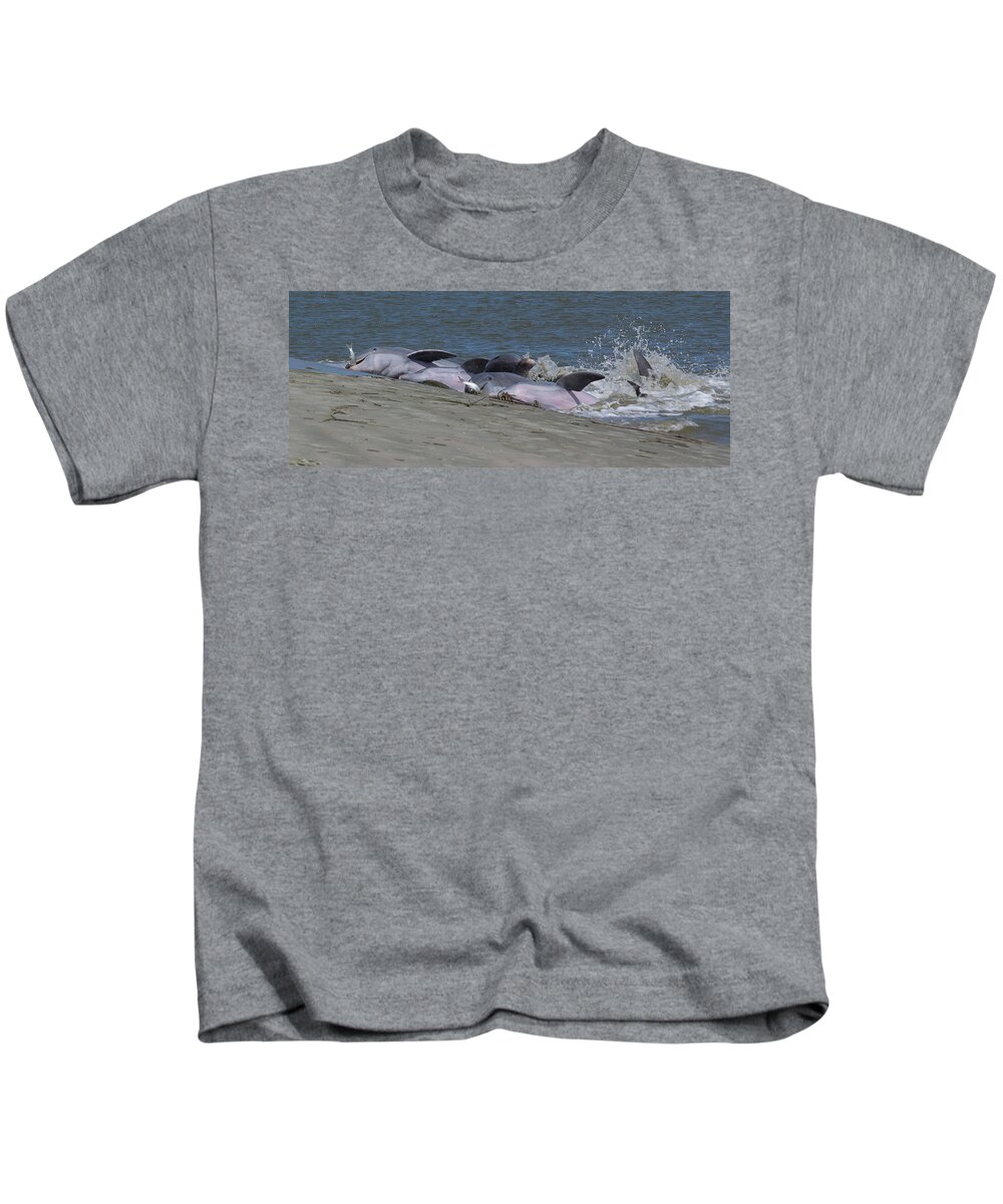 Dolpin Strand Feeding Kids T-Shirt featuring the photograph Five for Dinner by Patricia Schaefer