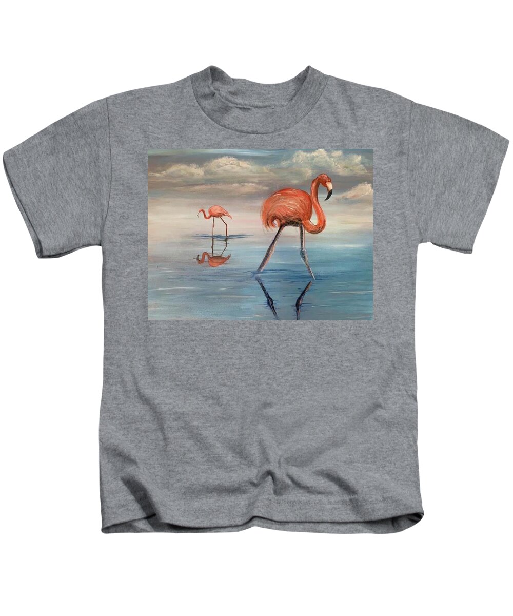 Flamingos Kids T-Shirt featuring the painting Flamingos on Parade by Susan L Sistrunk