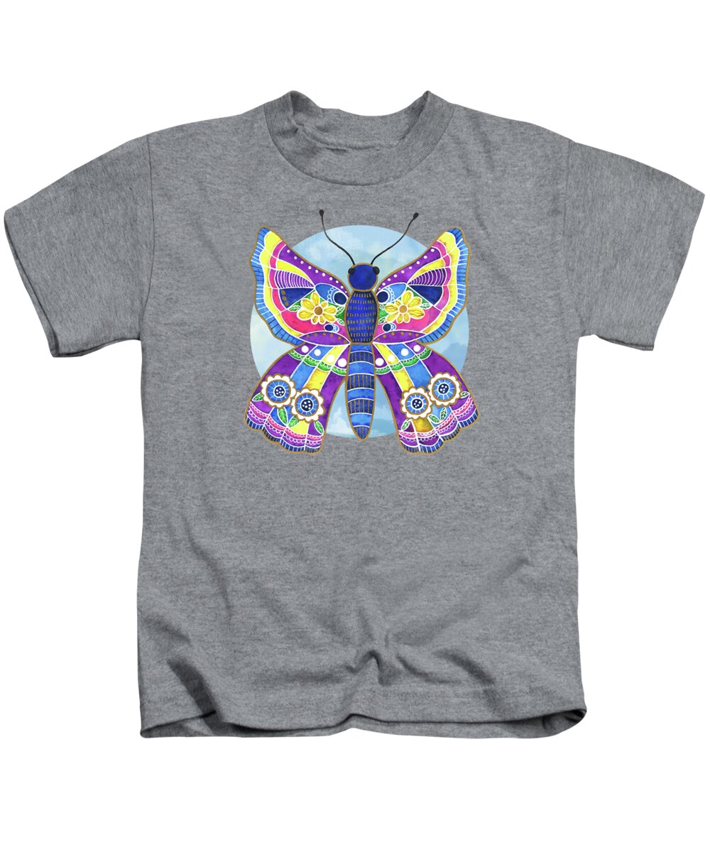 Watercolor Kids T-Shirt featuring the painting Flower Butterfly by Shelley Wallace Ylst