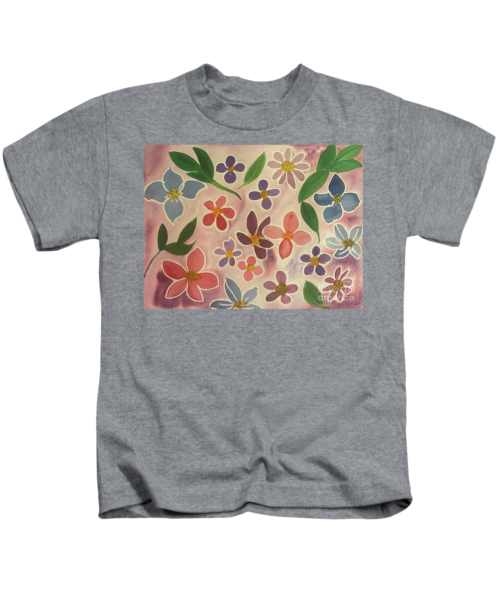 Flowers Kids T-Shirt featuring the painting Flower Doodles by Lisa Neuman