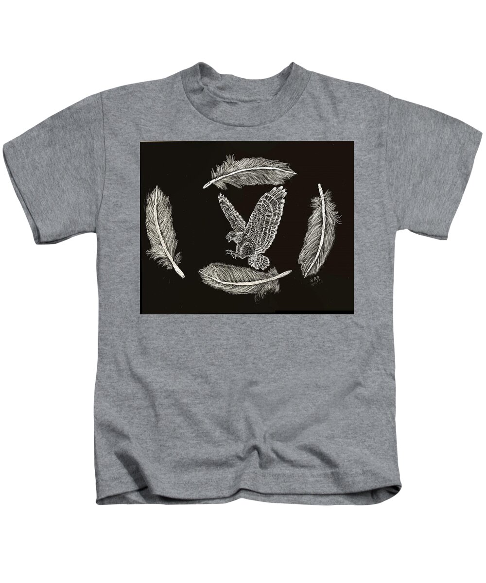 Hawk Kids T-Shirt featuring the drawing Fly by Night by Branwen Drew