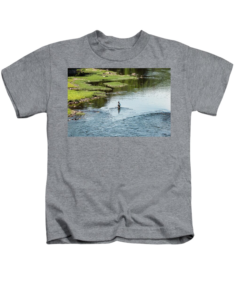 Water Kids T-Shirt featuring the photograph Fly Fishing for Trout by Amelia Pearn