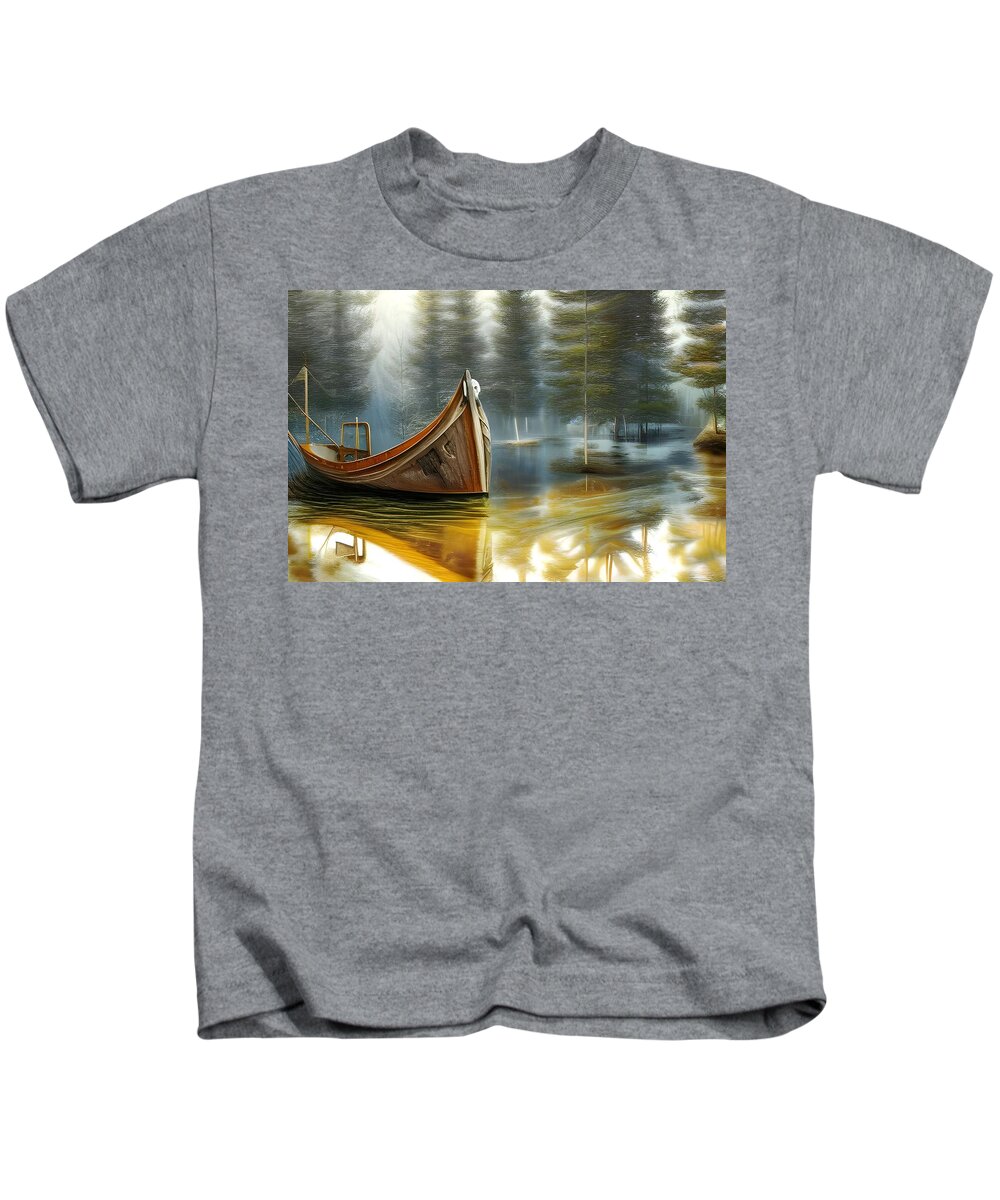 Digital Kids T-Shirt featuring the digital art Forest Boat by Beverly Read