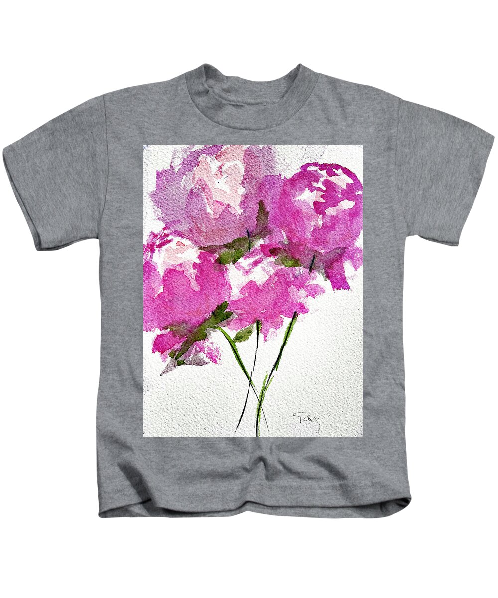 Peonies Kids T-Shirt featuring the painting Four Peonies Blooming by Roxy Rich