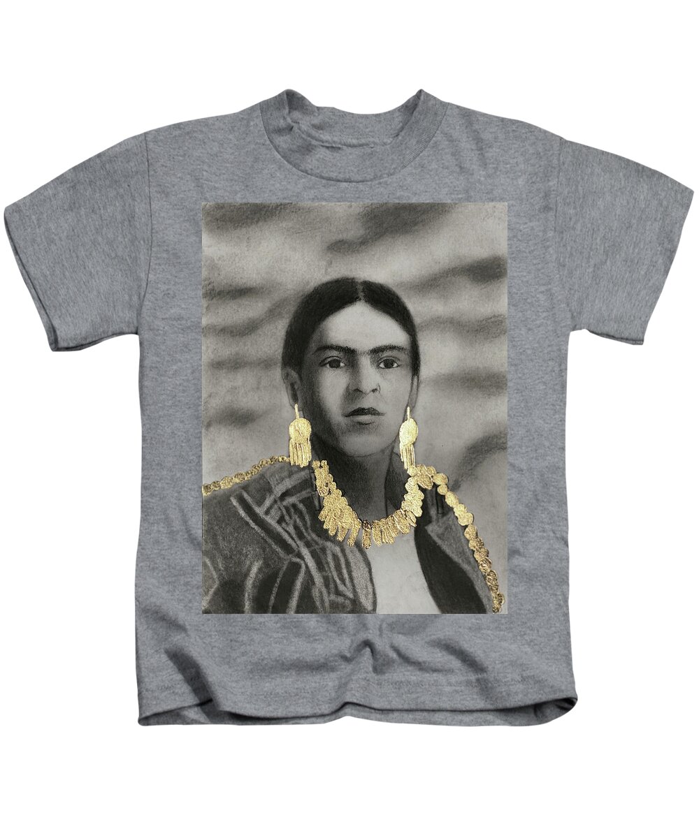 Frida Kahlo Kids T-Shirt featuring the drawing Frida Kahlo by Nadija Armusik