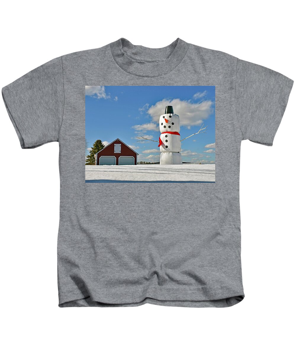 Landscape Kids T-Shirt featuring the photograph Frosty the Snowman by Monika Salvan