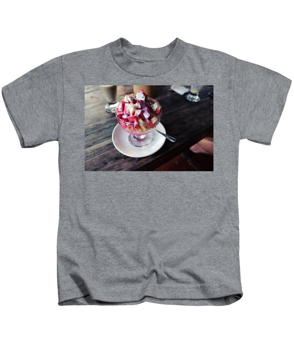 Fruit Kids T-Shirt featuring the digital art Fruity dessert with white cream by Worldvibes1