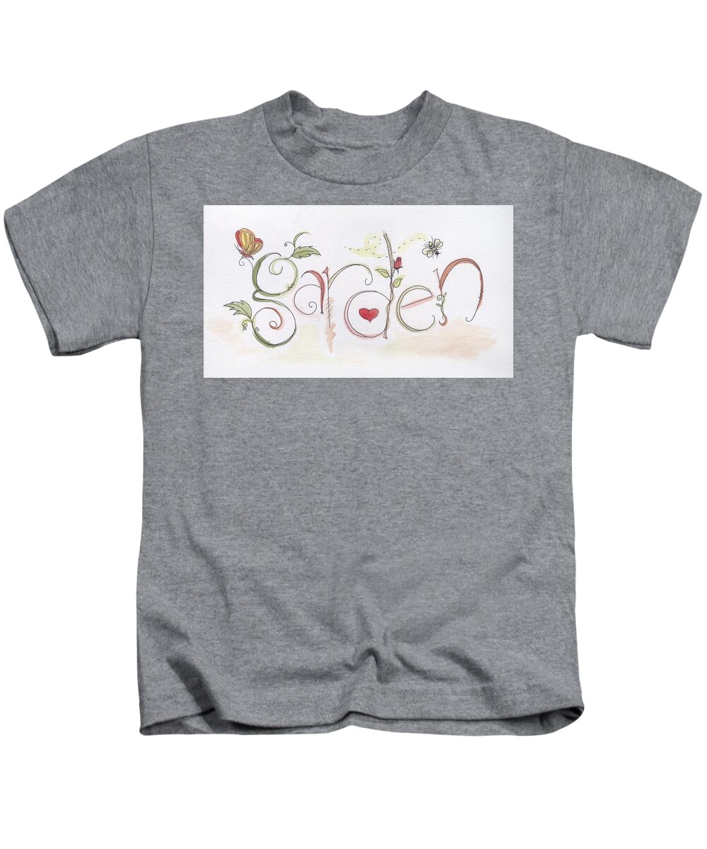 Garden Kids T-Shirt featuring the painting Garden word by Lisa Mutch