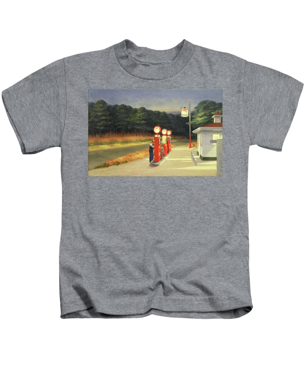 Gas Pumps Kids T-Shirt featuring the painting Gas 1940 by Edward Hopper