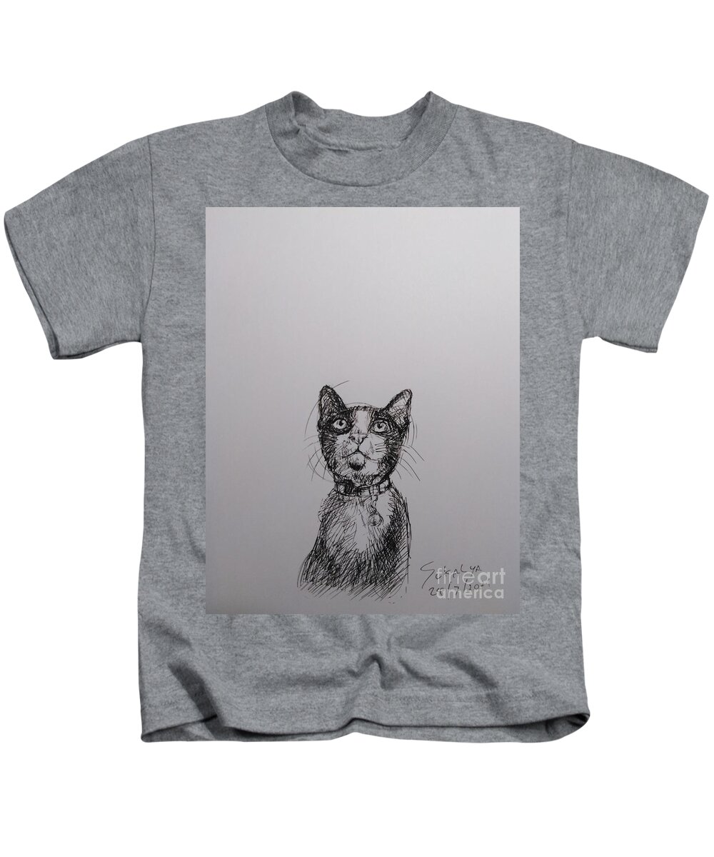  Kids T-Shirt featuring the drawing GATchee Quick Sketch Series by Sukalya Chearanantana