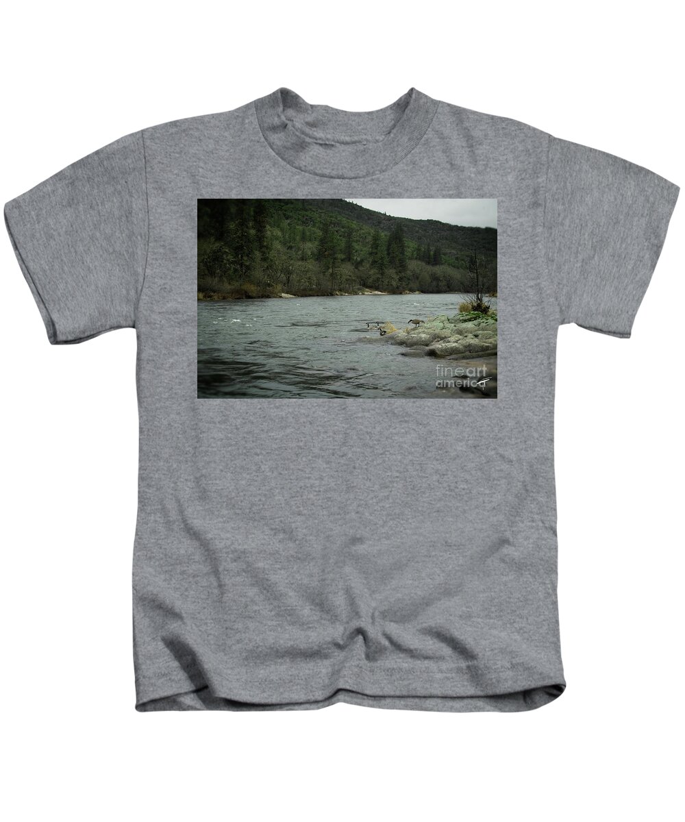 Geese Kids T-Shirt featuring the photograph Geese on the Rogue River V by Theresa Fairchild