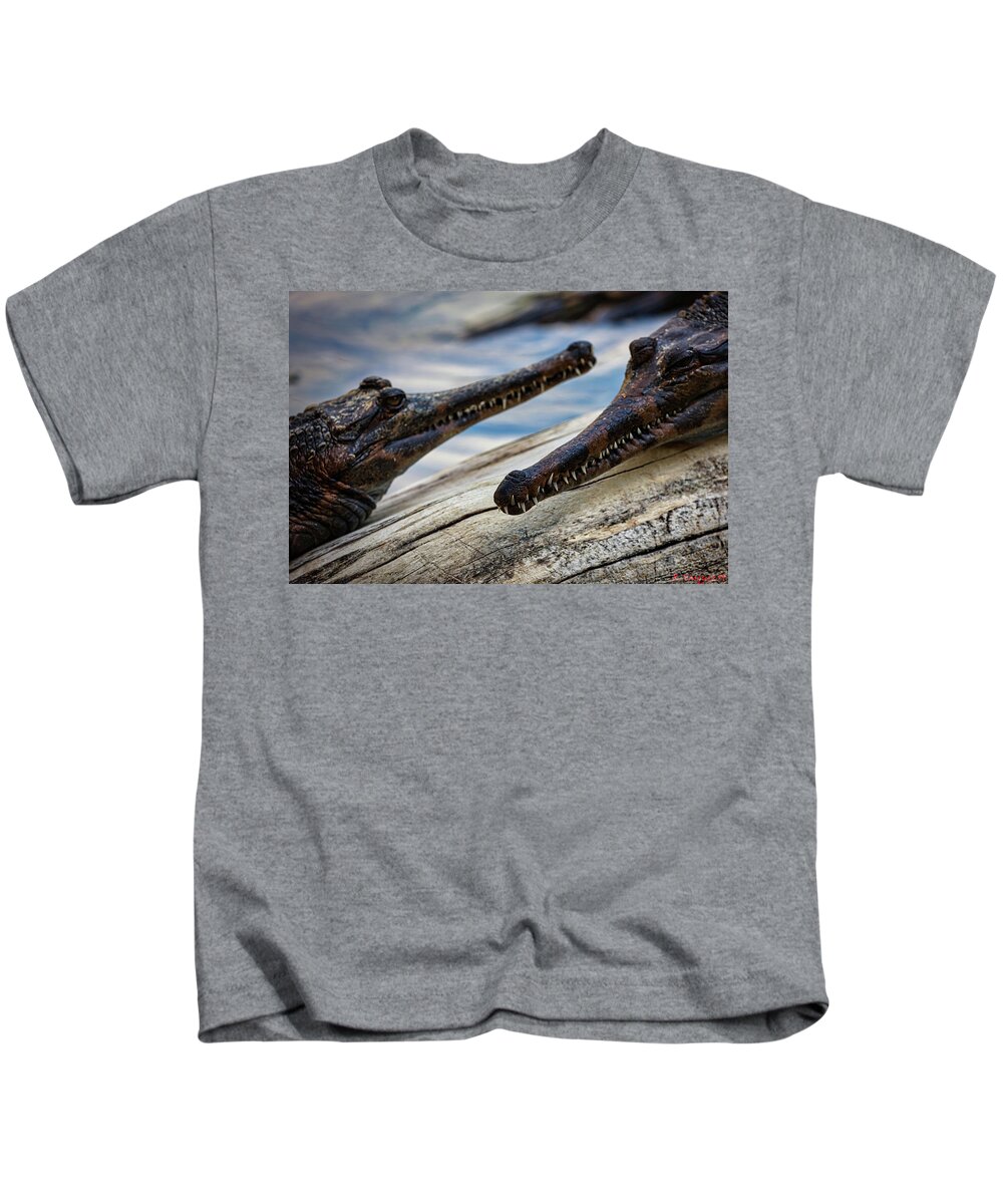 Gharial Kids T-Shirt featuring the photograph Gharials Chilling by Rene Vasquez