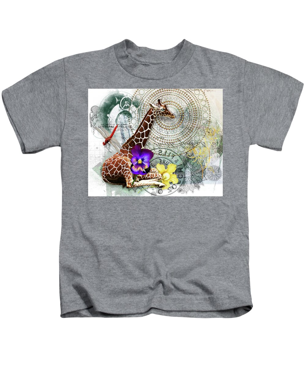Giraffe Kids T-Shirt featuring the digital art Giraffe Whimsey by Deb Nakano