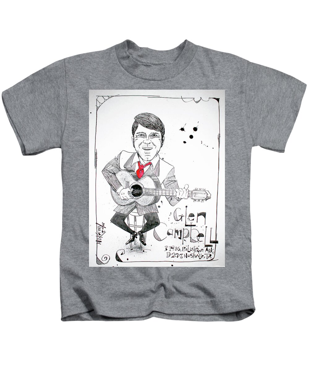  Kids T-Shirt featuring the drawing Glen Campbell by Phil Mckenney