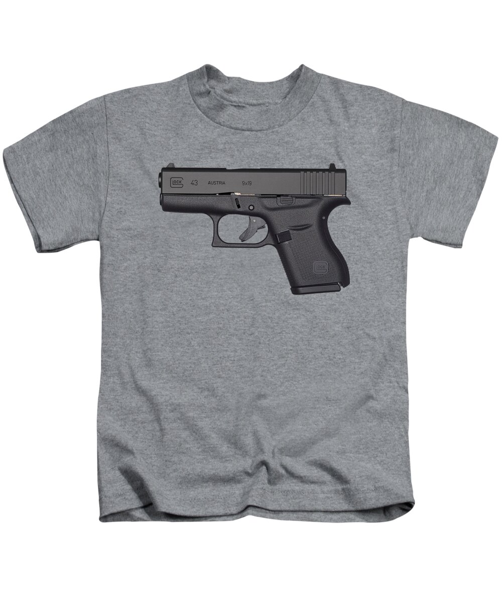 Glock 43 Kids T-Shirt featuring the mixed media Glock 43 9mm Pistol Trees Texture by Movie Poster Prints