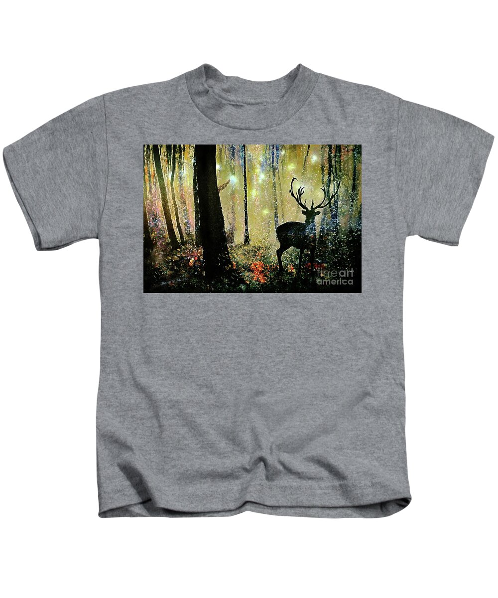 Norwegian Woods Kids T-Shirt featuring the painting Glowing Lights Norwegian Woods by Bonnie Marie