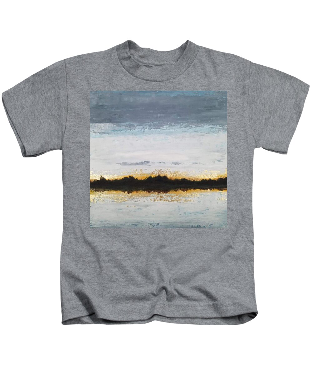  Kids T-Shirt featuring the painting Gold Horizon Reflected by Caroline Philp