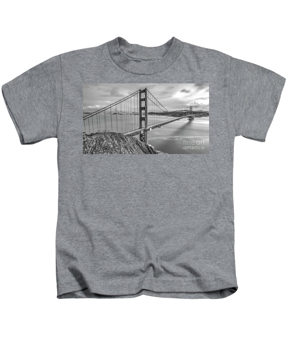Golden Gate Bridge At Dusk Kids T-Shirt featuring the photograph Golden Gate Bridge Black and White by Dustin K Ryan