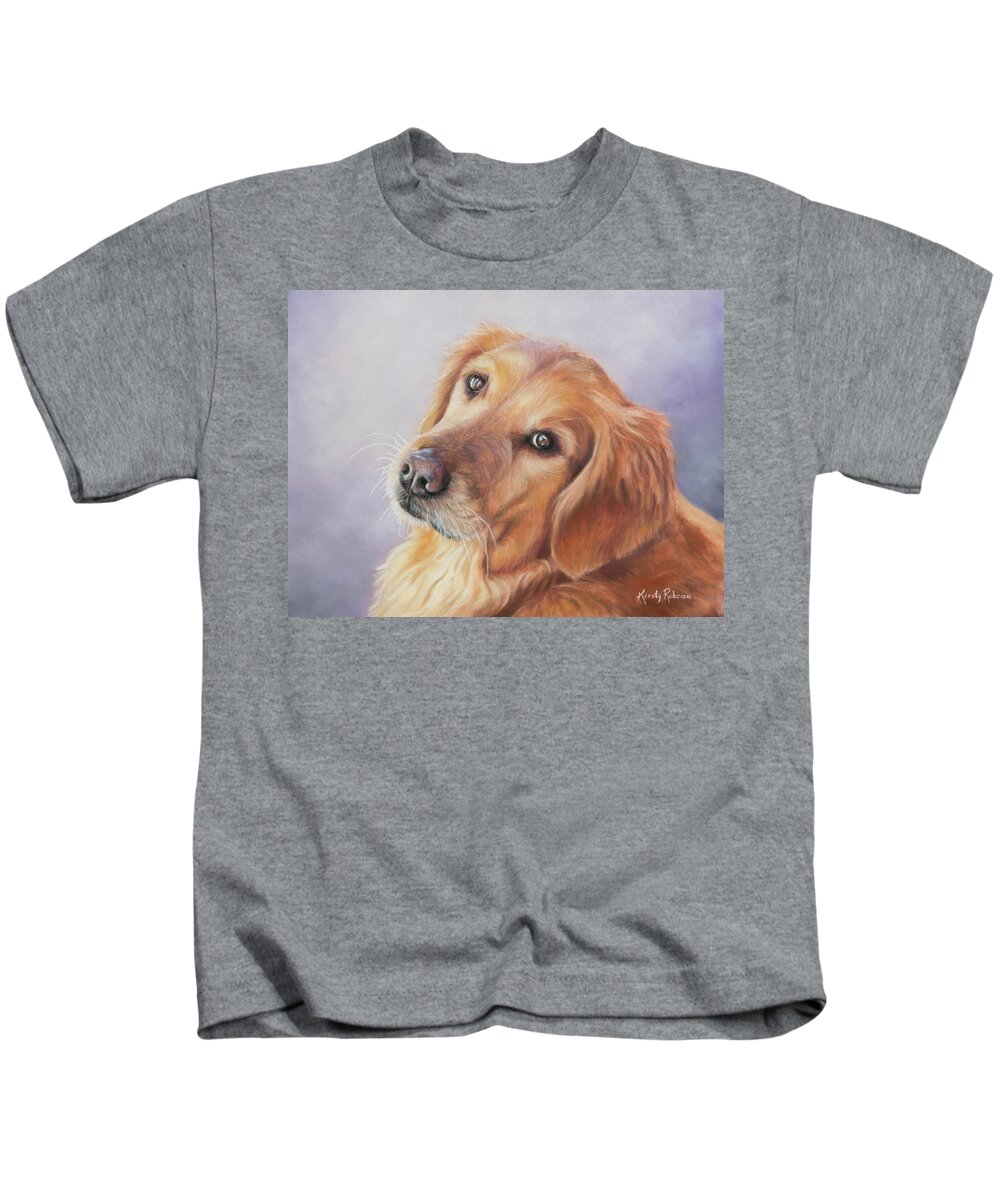 Dog Kids T-Shirt featuring the pastel Golden by Kirsty Rebecca