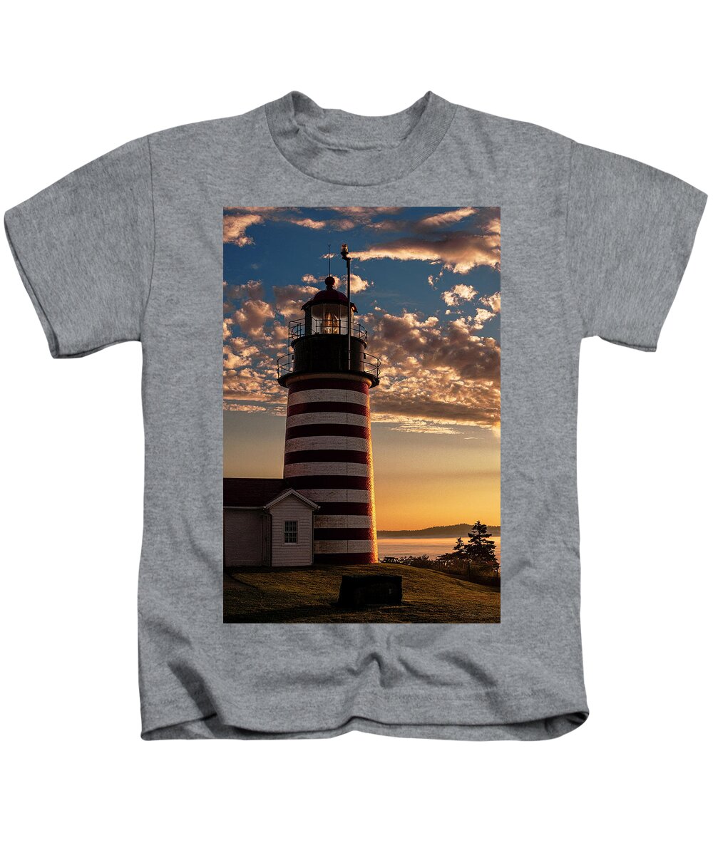 West Quoddy Head Lighthouse Kids T-Shirt featuring the photograph Good Morning West Quoddy Head Lighthouse by Marty Saccone